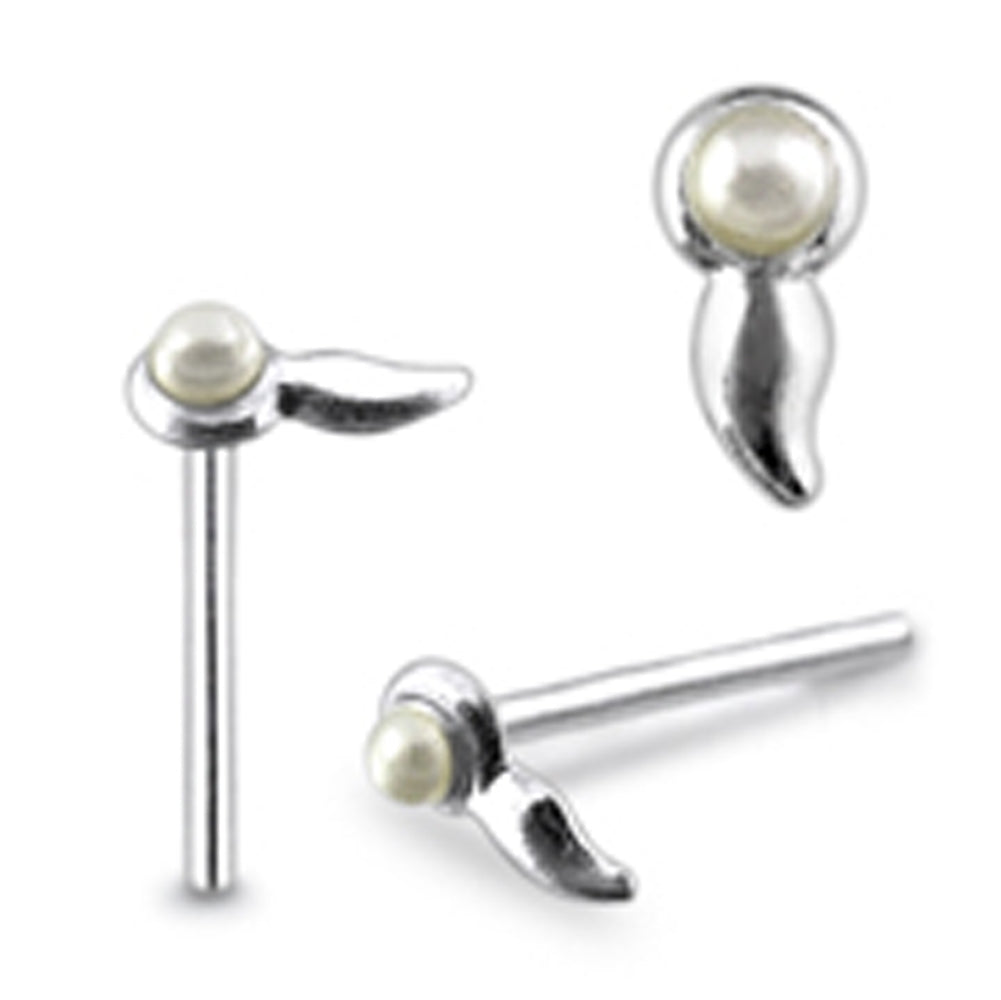 Sperm with Pearl Straight Nose Pin
