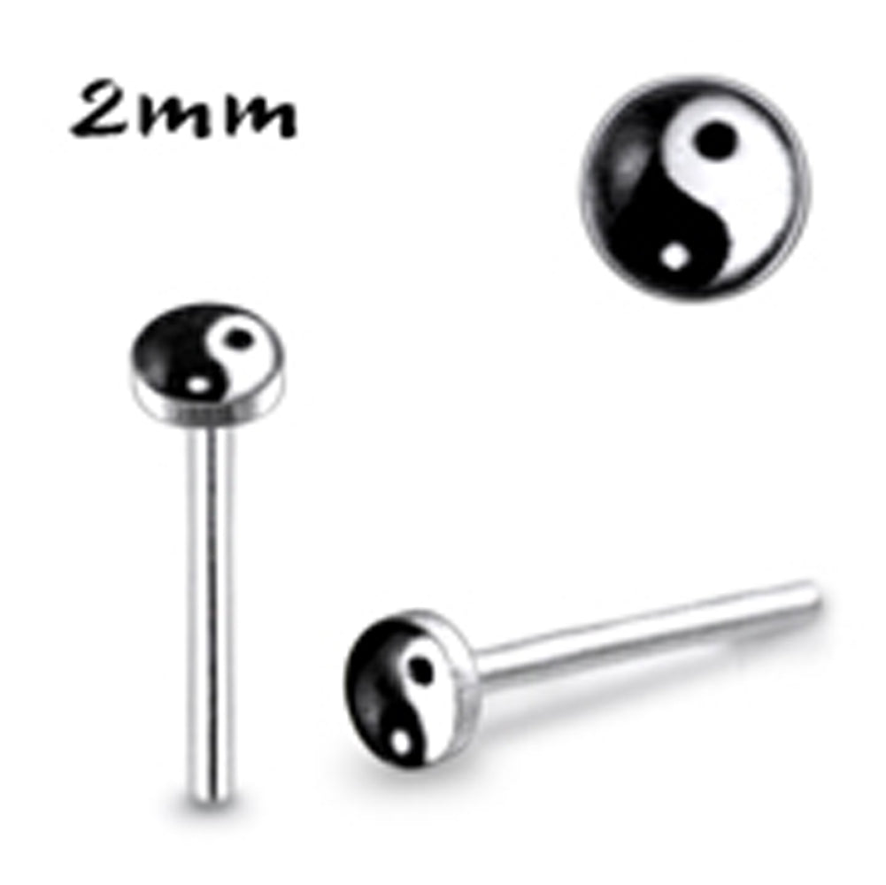 2mm Ying Yang Logo Straight Nose Pin