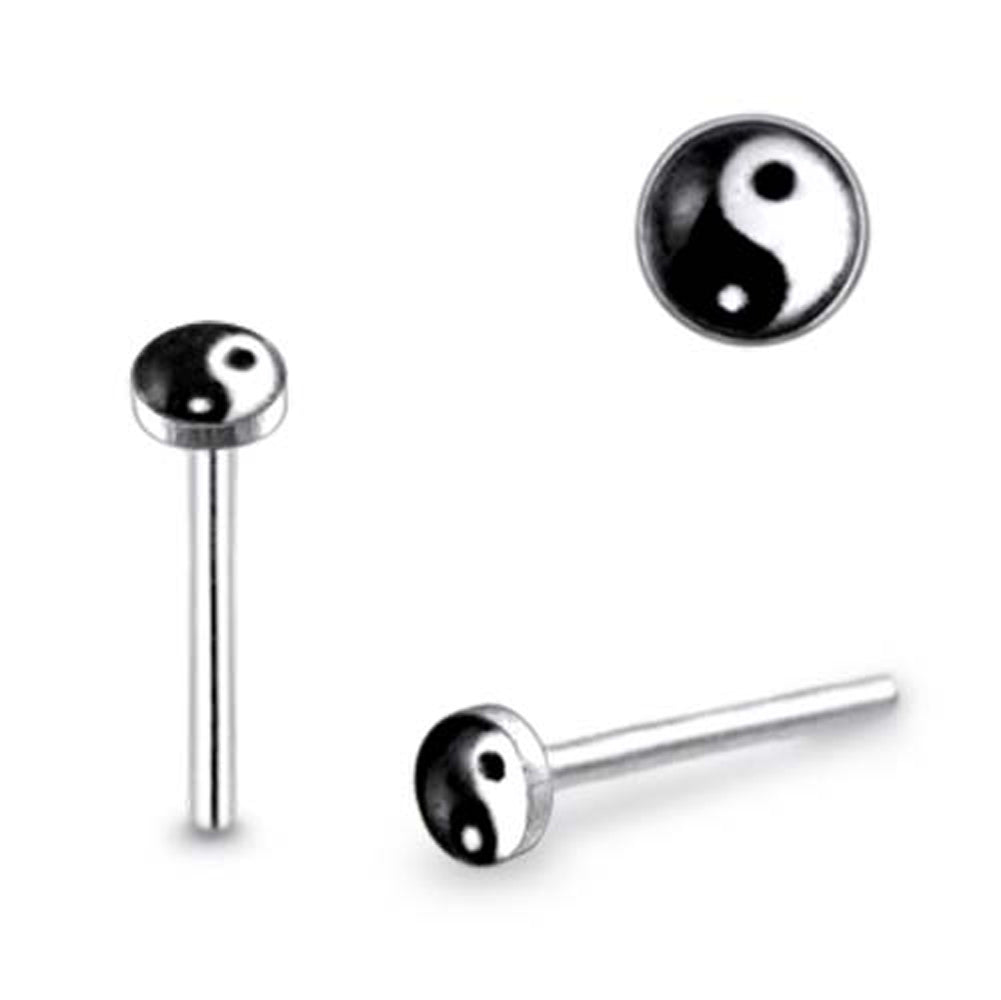 2mm Ying Yang Logo Straight Nose Pin