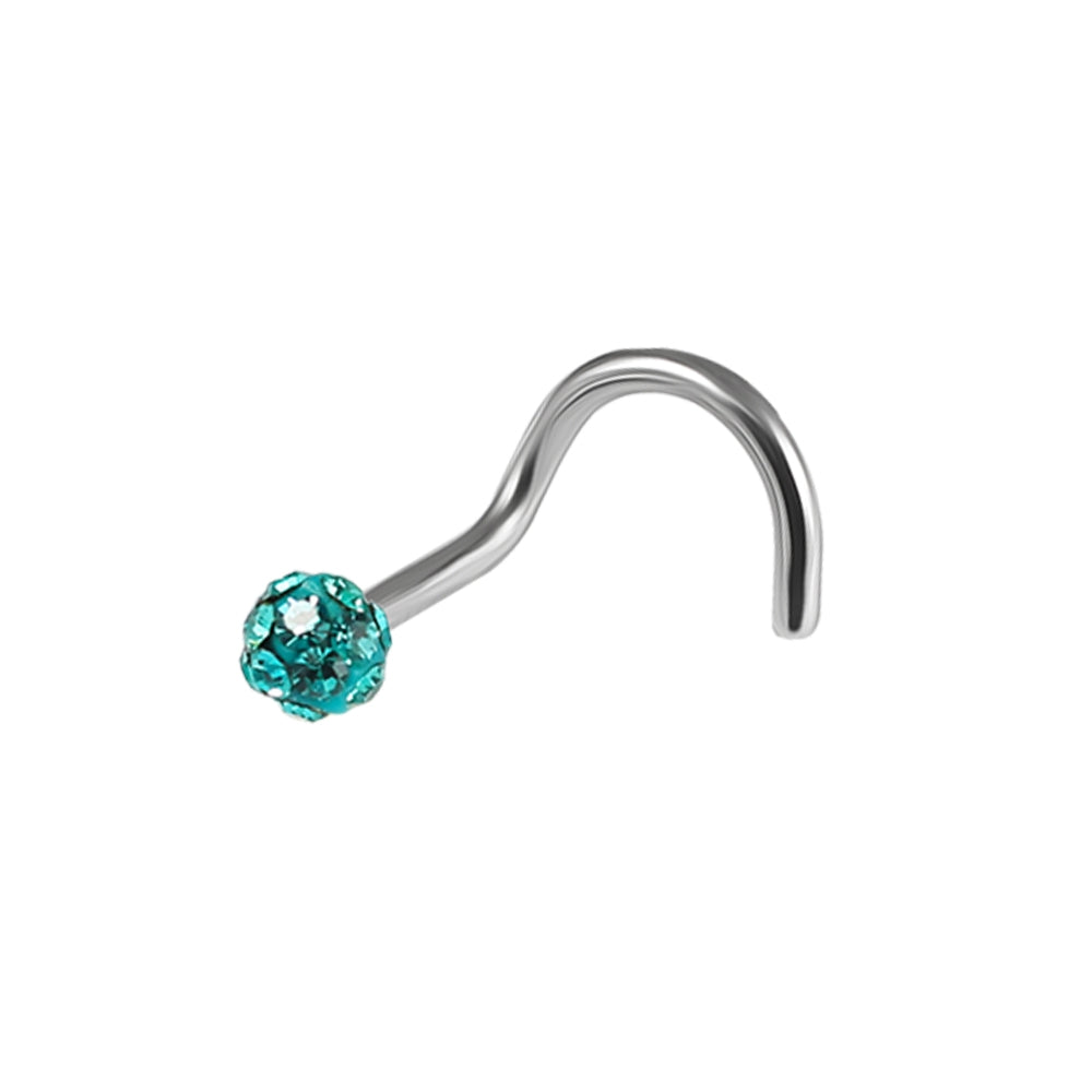 20G Surgical Steel Ferido Ball Jeweled Nose Screw Stud Peridot Green