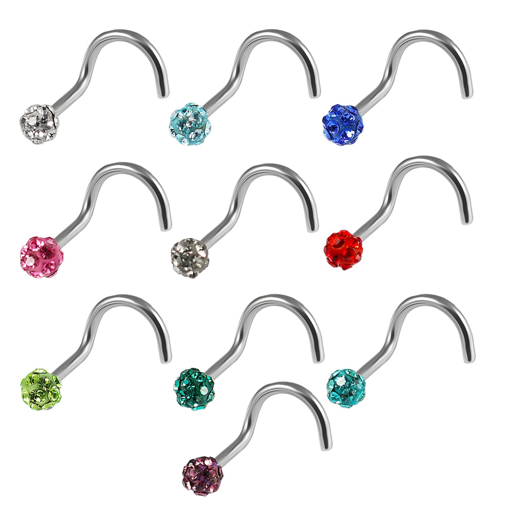 20G Surgical Steel Ferido Ball Jeweled Nose Screw Stud Clear