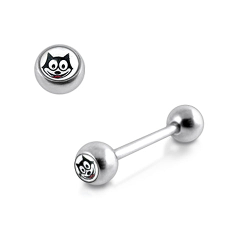 White Felix Cat Logo Tongue Ring