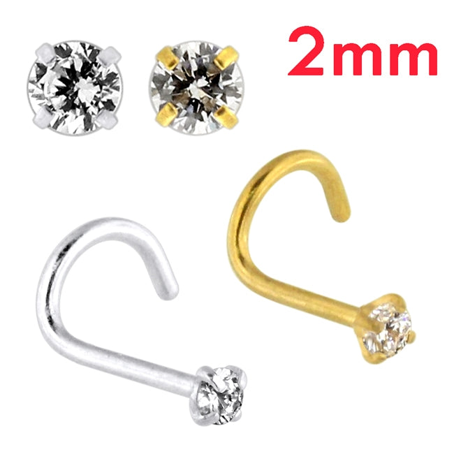 20G Surgical Steel Round CZ Stone Nose Screw Stud