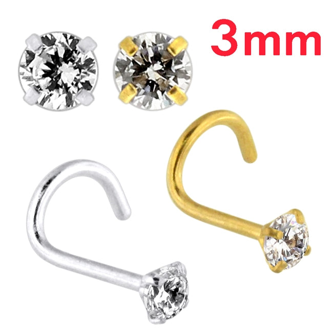20G Surgical Steel Round CZ Stone Nose Screw Stud