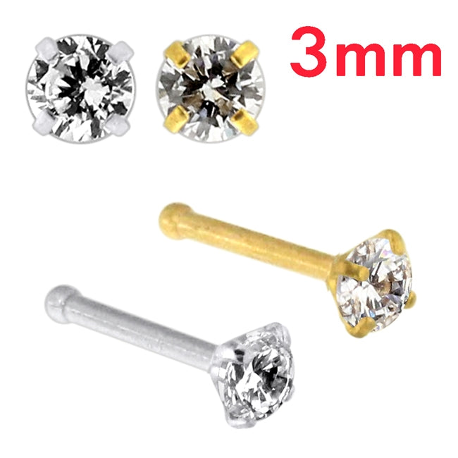 20G Surgical Steel Round CZ Stone Nose Bone Stud