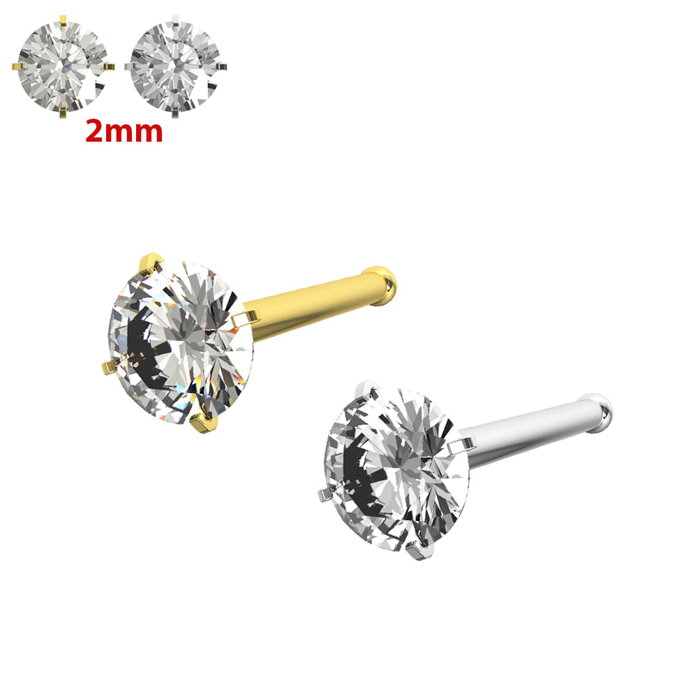 20G Surgical Steel Round CZ Stone Nose Bone Stud