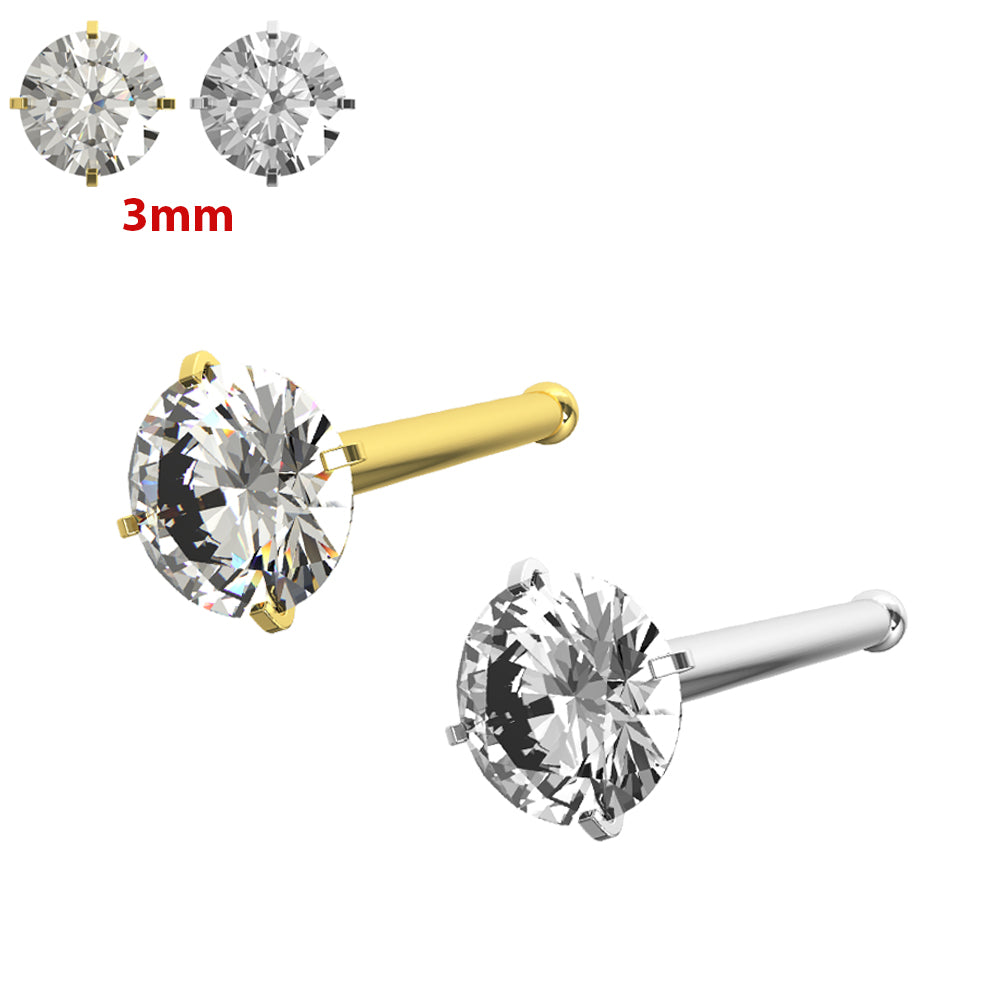 20G Surgical Steel Round CZ Stone Nose Bone Stud