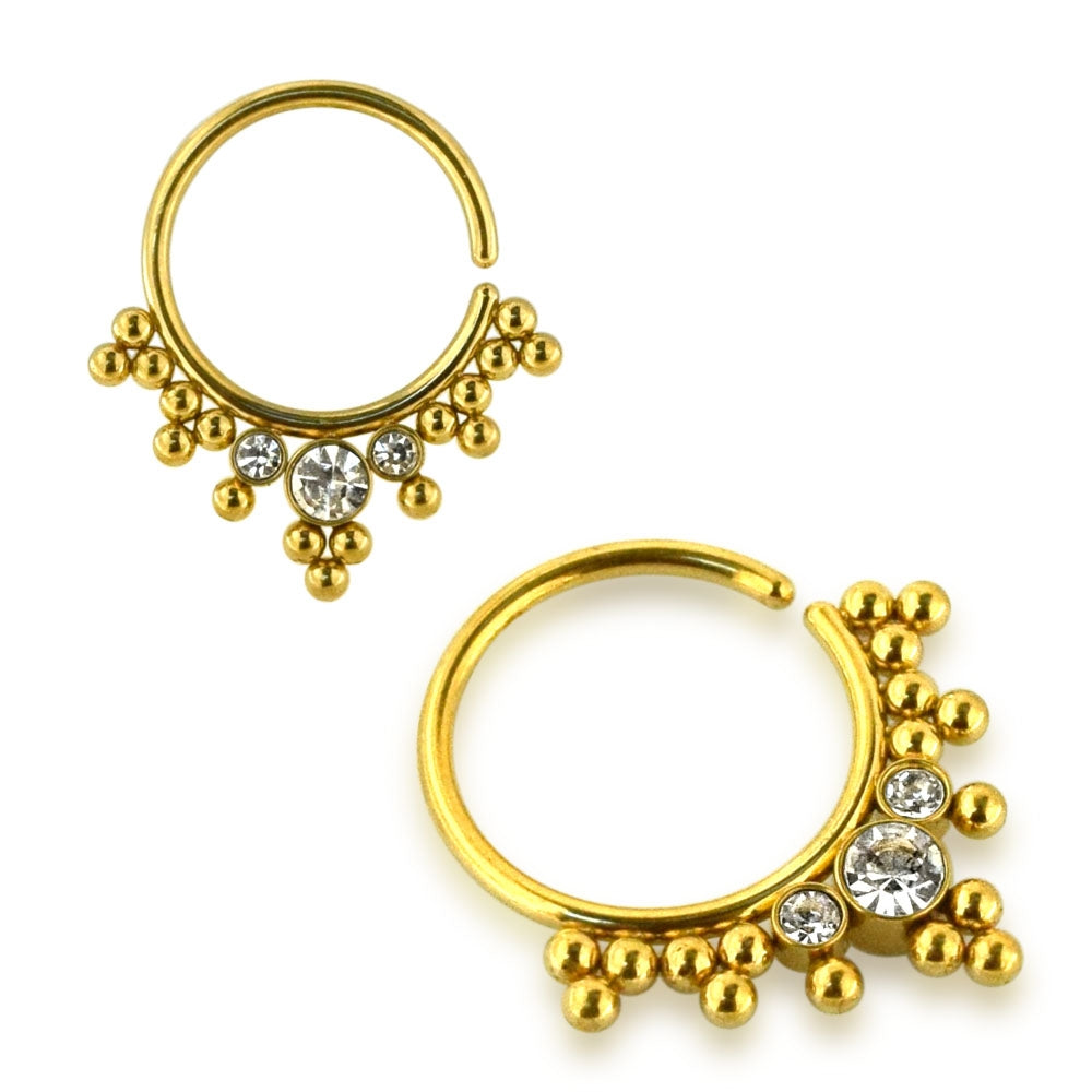 Anodized Jeweled and Dotted Ornate Tribal Septum Ring Jewelry Black