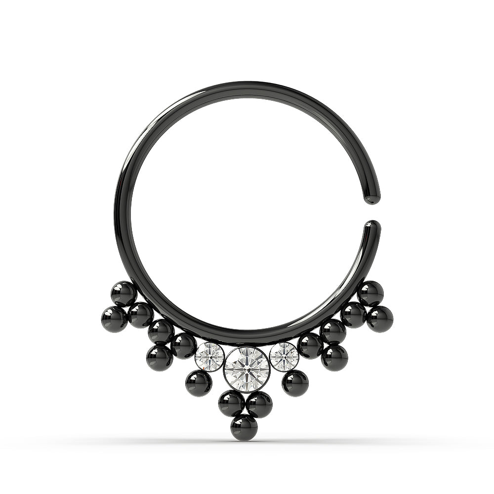 Anodized Jeweled and Dotted Ornate Tribal Septum Ring Jewelry Black