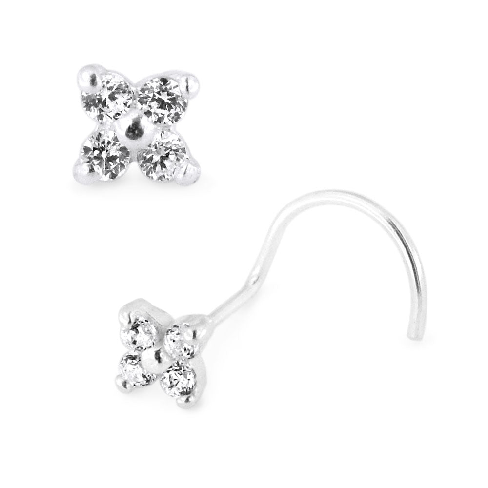 925 Sterling Silver 4 CZ's Flower Nose Stud