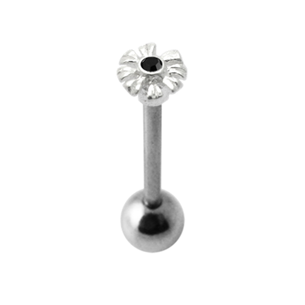 Rhinestone Silver Zenia Flower With SS Lip Barbell Ring