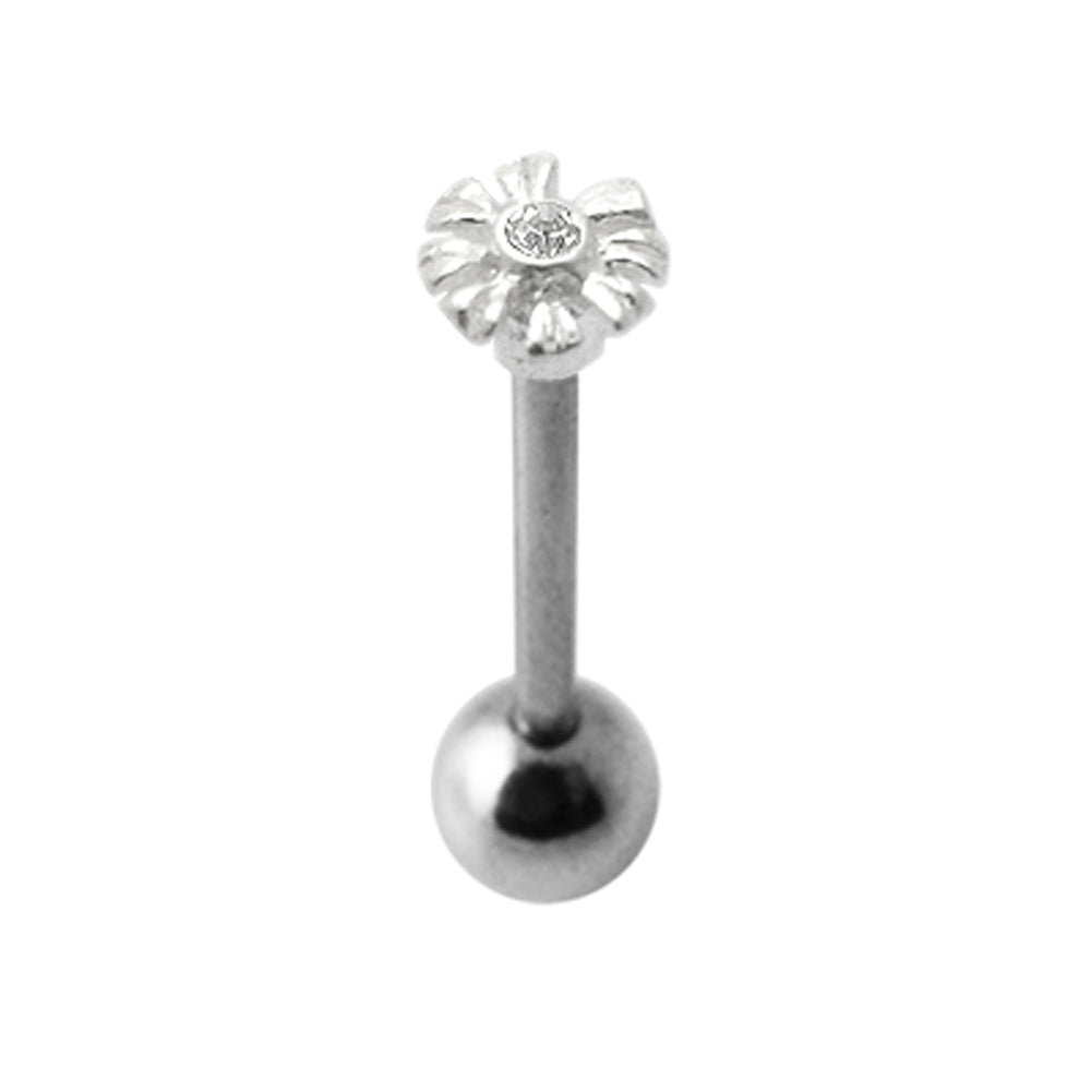 14gauge Jeweled Zenia Flower With SS Tongue Ring Body Jewelry