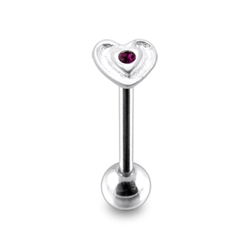 14G Jeweled Heart Flower Tongue Ring In SS Bar