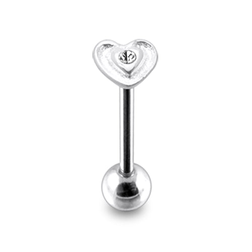 Jeweled Heart Flower Tongue Ring With 6mm ball