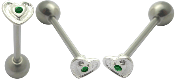 Rhiestone 14G Heart Flower Tongue With SS Bar Ring