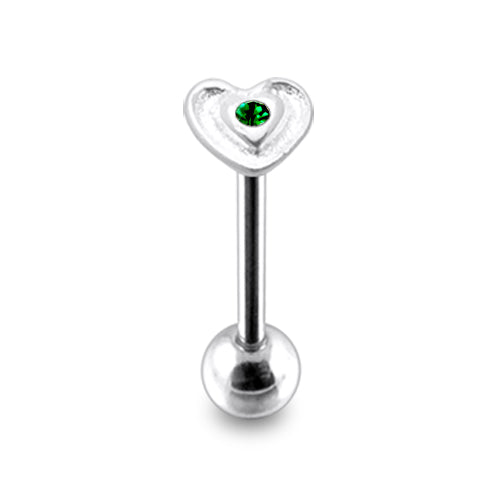 Rhiestone 14G Heart Flower Tongue With SS Bar Ring