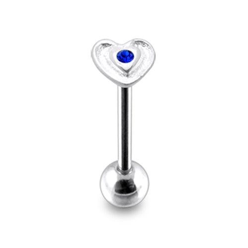 14gauge Blue Jeweled Heart Flower Tongue Ring