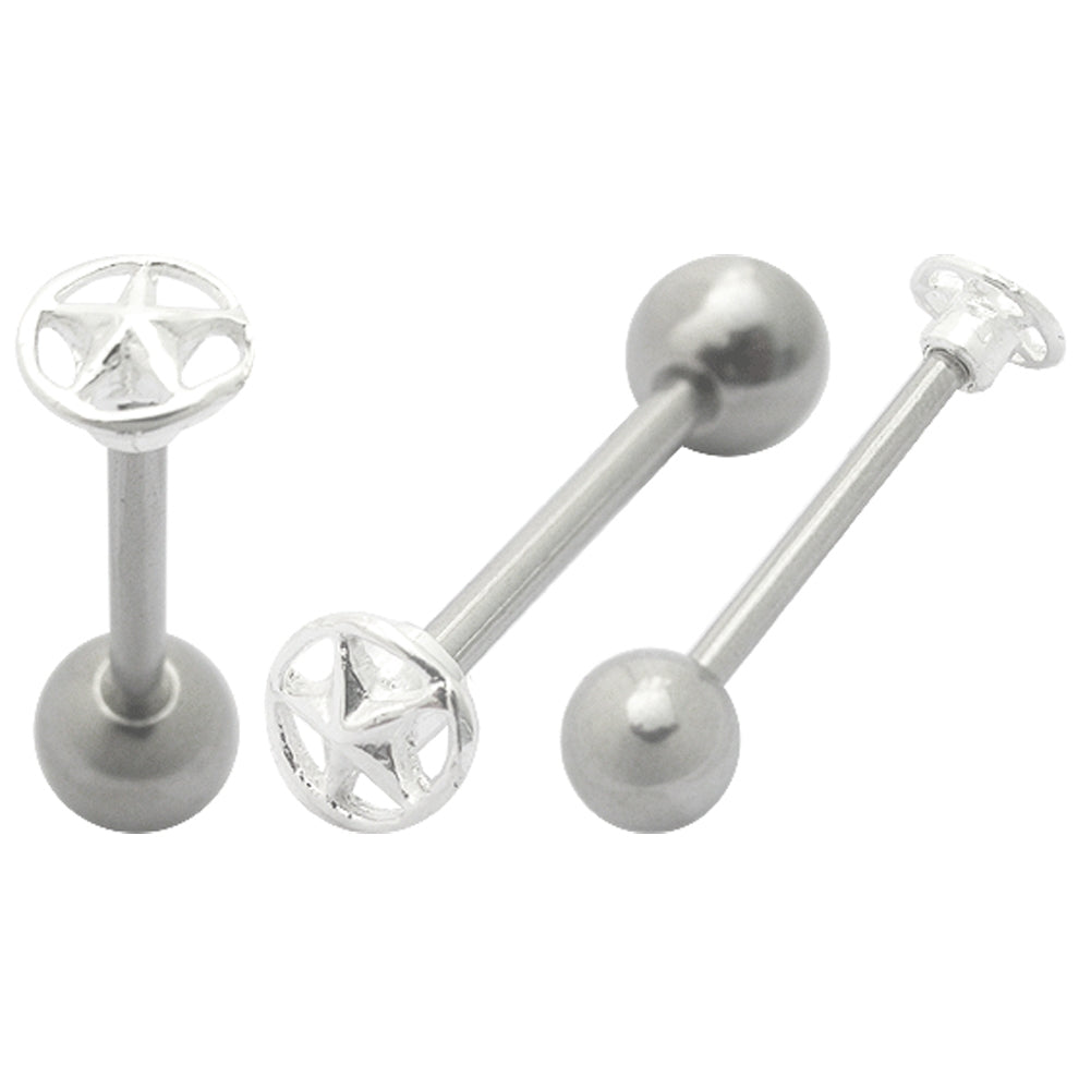 Pentagon Star in Circle Plain Tongue Ring
