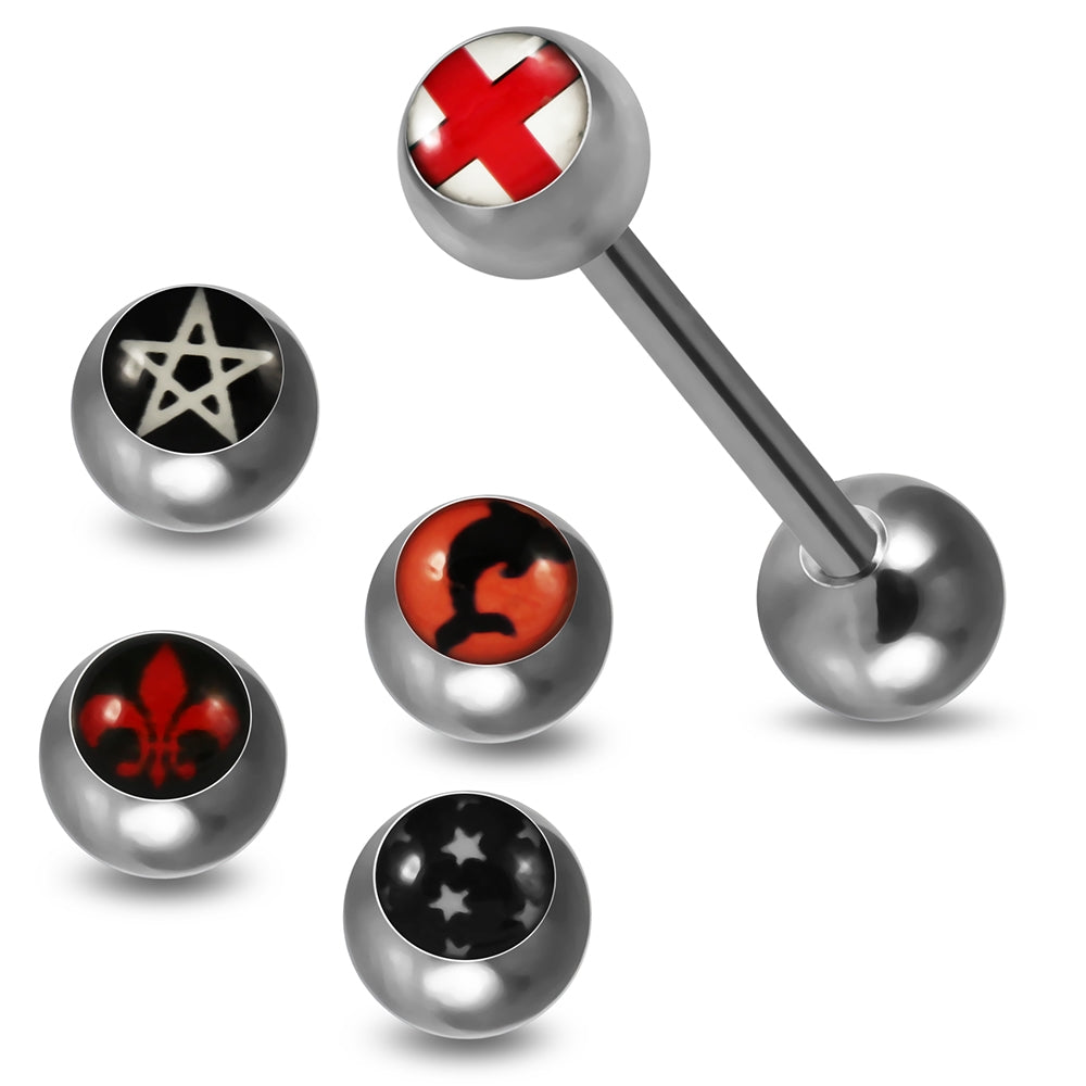 Tongue Barbell with 4 Free Interchange Logo Ball