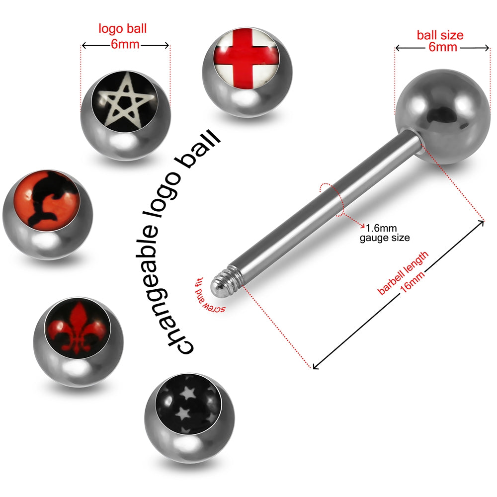 Tongue Barbell with 4 Free Interchange Logo Ball
