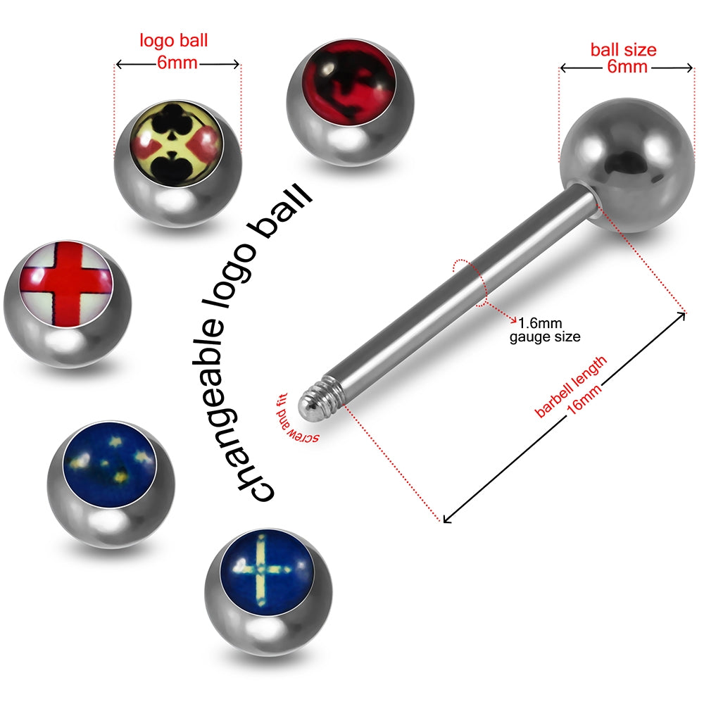 Tongue Barbell with 4 Free Interchange Logo Ball