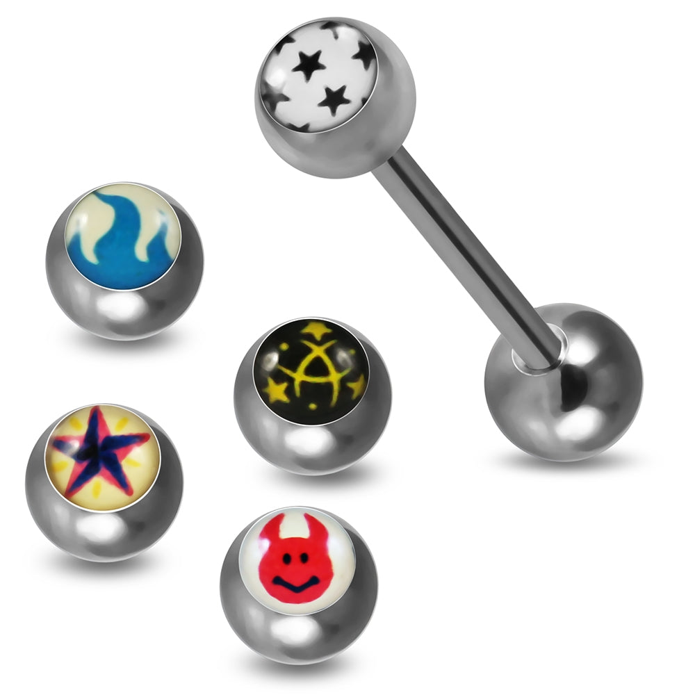 Tongue Barbell with 4 Free Interchange Logo Ball