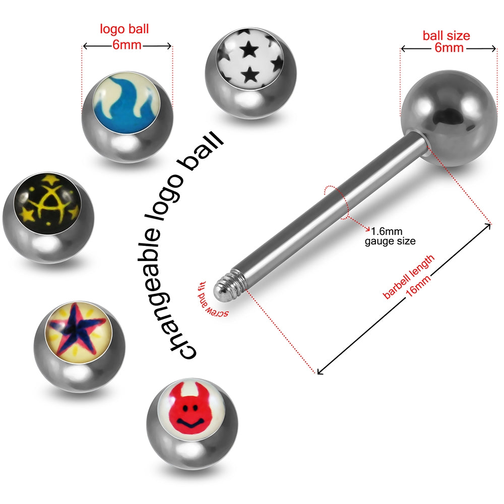 Tongue Barbell with 4 Free Interchange Logo Ball