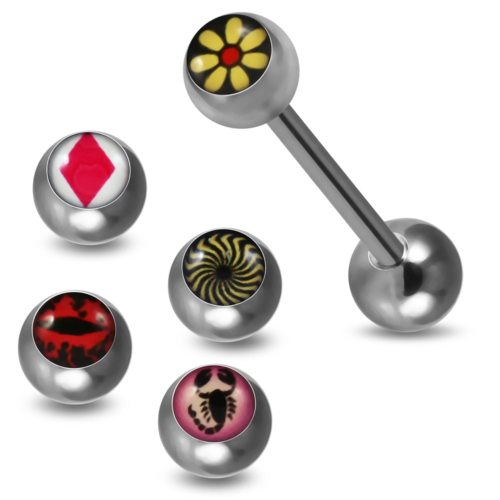 Tongue Barbell with 4 Free Interchange Logo Ball