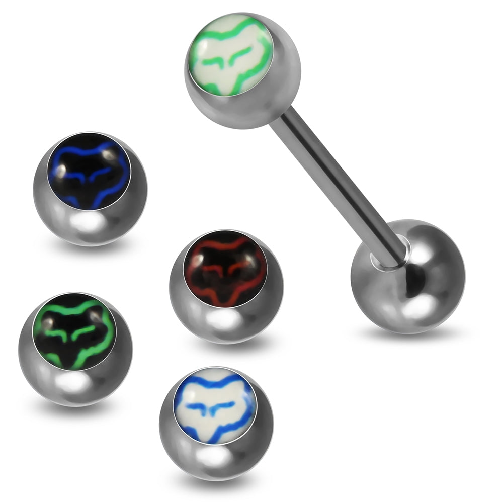 Tongue Barbell with 4 Free Interchange Fox Logo Ball