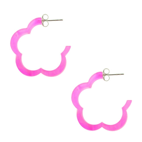 Pink UV Flower Silver Ear Hoop SUM2003PI