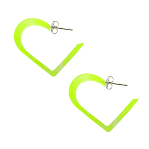 Green UV Heart Ear Hoop With Silver SUM2005YE