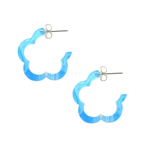 925 Sterling Silver 14mm Aqua UV Flower Ear Hoop