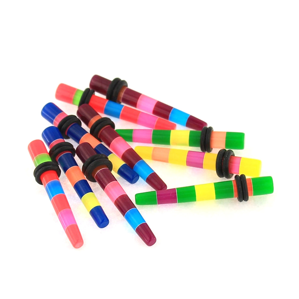 Pack of 10 Pieces 5 mm Multi Color Stripes Ear Straight Expander