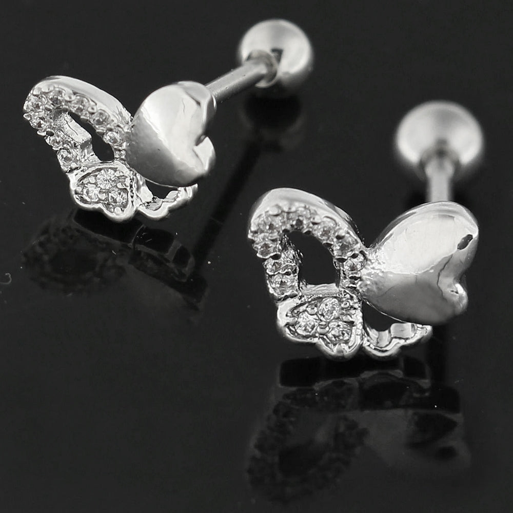 Cartilage Tragus Piercing Micro Jeweled Butterfly Heart Ear Stud