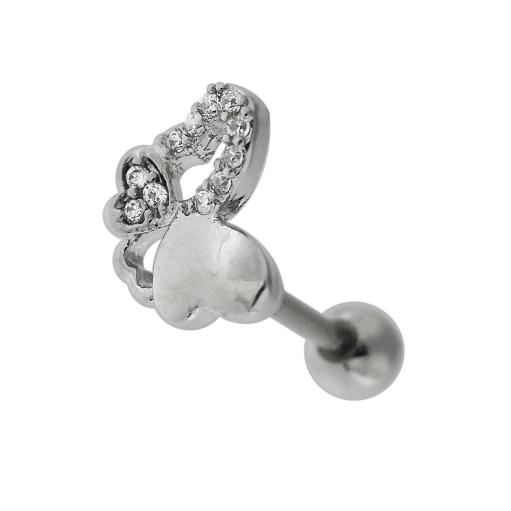 Cartilage Tragus Piercing Micro Jeweled Butterfly Heart Ear Stud