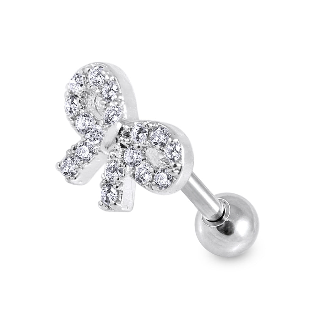 Clear Gem Bow Top Cartilage Helix Tragus Piercing Surgical Steel Ear Stud