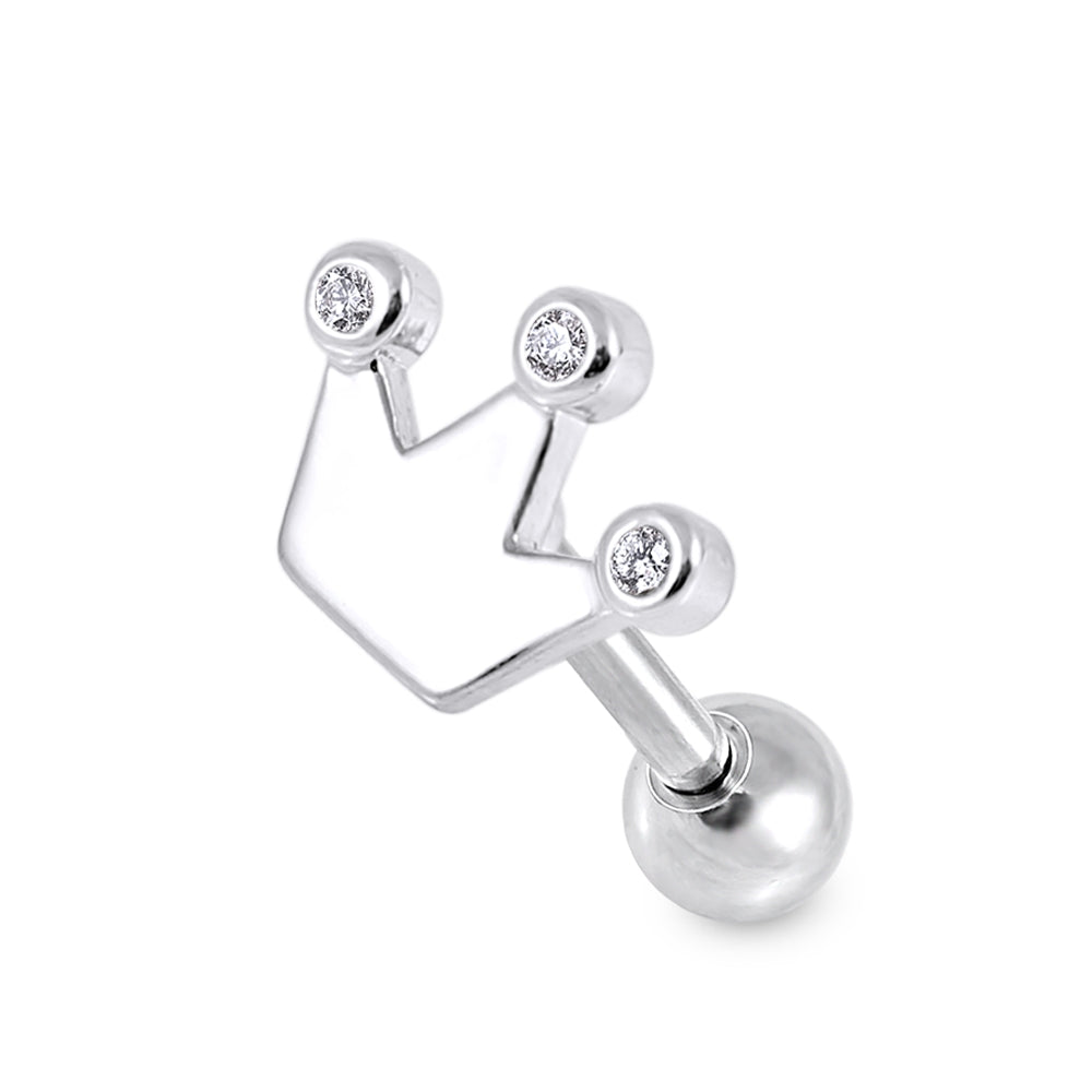 Crown Clear Gem Top Cartilage Helix Tragus Piercing Surgical Steel Ear Stud