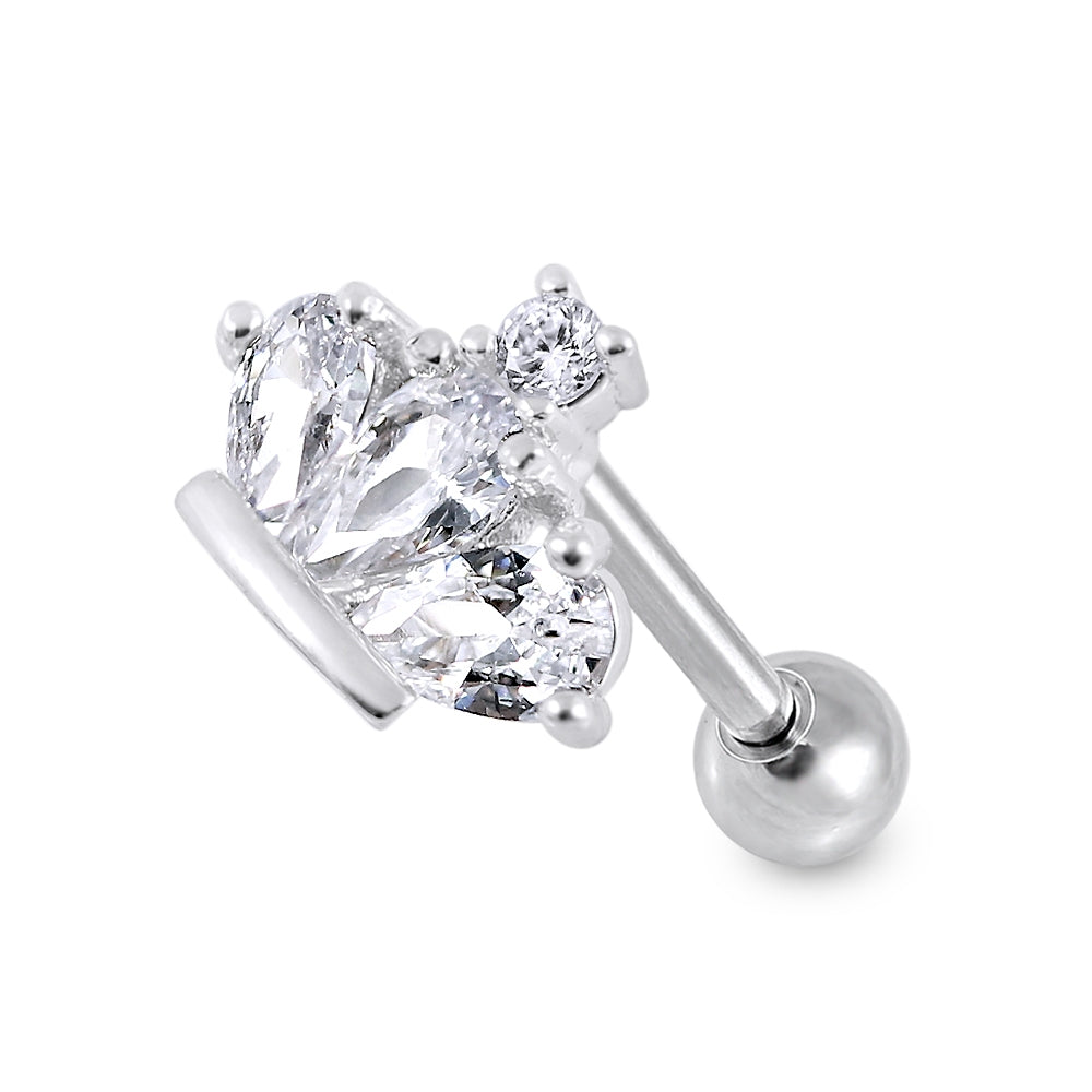 Crown Clear Gem Top Cartilage Helix Tragus Piercing Surgical Steel Ear Stud