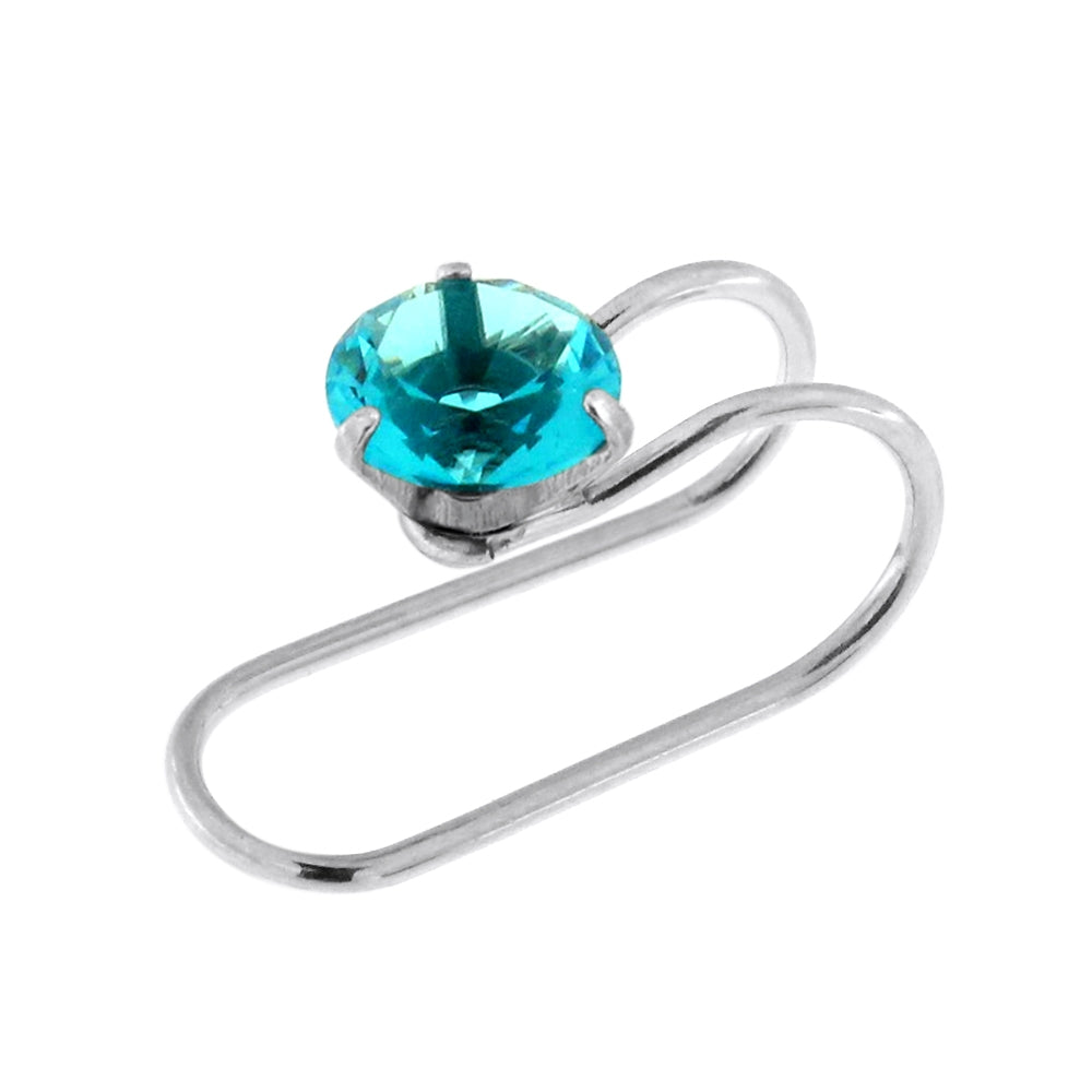 Round Jeweled Pressing Type Non Piercing Cartilage Clip on Ear ring Aquamarine