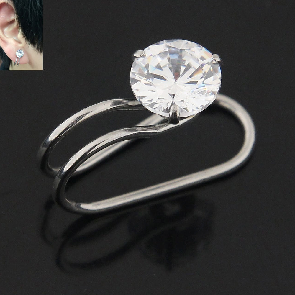 Round Jeweled Pressing Type Non Piercing Cartilage Clip on Ear ring Pink