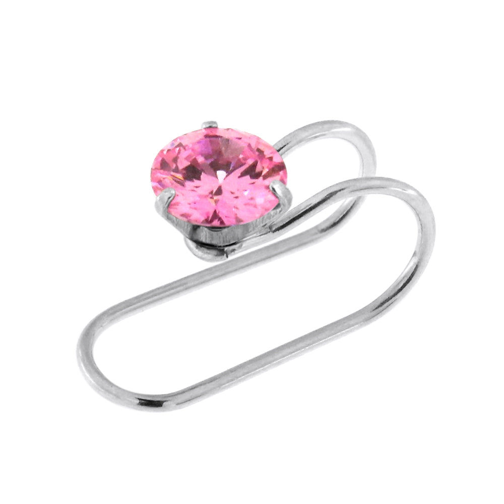 Round Jeweled Pressing Type Non Piercing Cartilage Clip on Ear ring Pink