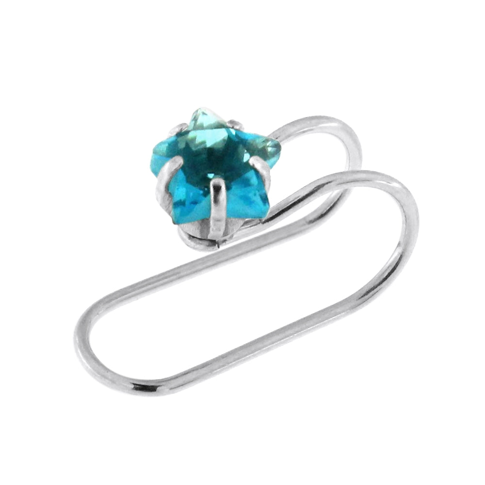 Star Jeweled Pressing Type Non Piercing Cartilage Clip on Ear ring Aquamarine