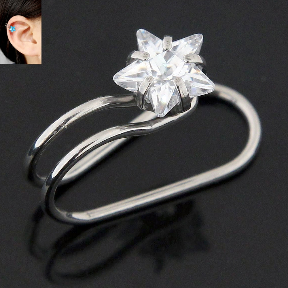 Star Jeweled Pressing Type Non Piercing Cartilage Clip on Ear ring Pink
