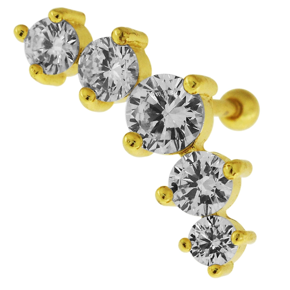Dazzling Five CZ Stone Cartilage Helix Tragus Piercing Ear Stud