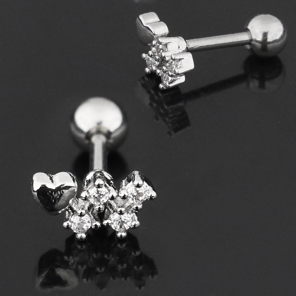 Heart with Micro Jeweled tail Cartilage Helix Tragus Piercing Ear Stud