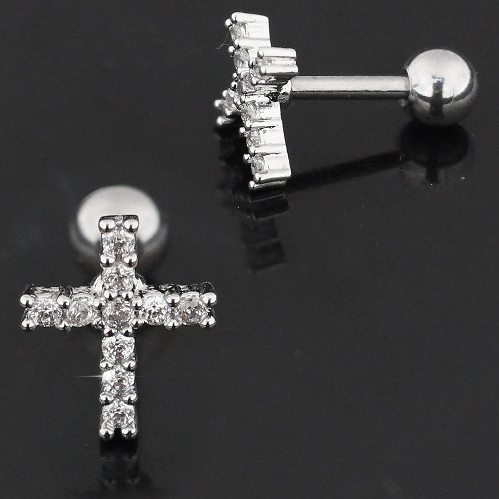 Cross with Micro Setting CZ Cartilage Helix Tragus Piercing Ear Stud
