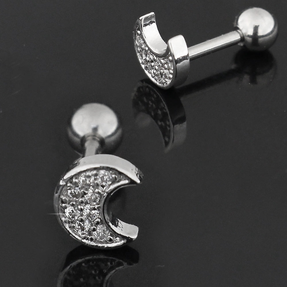 Half Moon with Micro Setting CZ Cartilage Helix Tragus Piercing Ear Stud