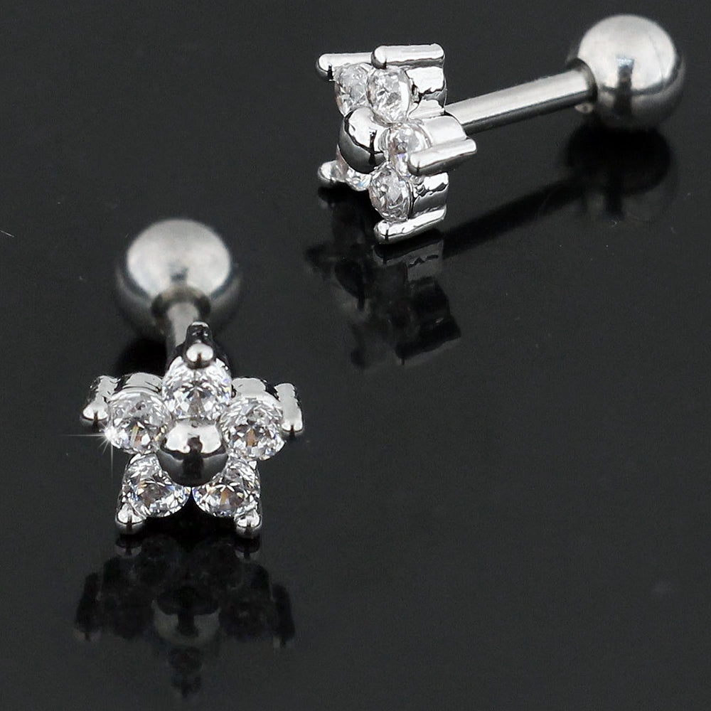Flower Fancy Jeweled Cartilage Helix Tragus Piercing Ear Stud