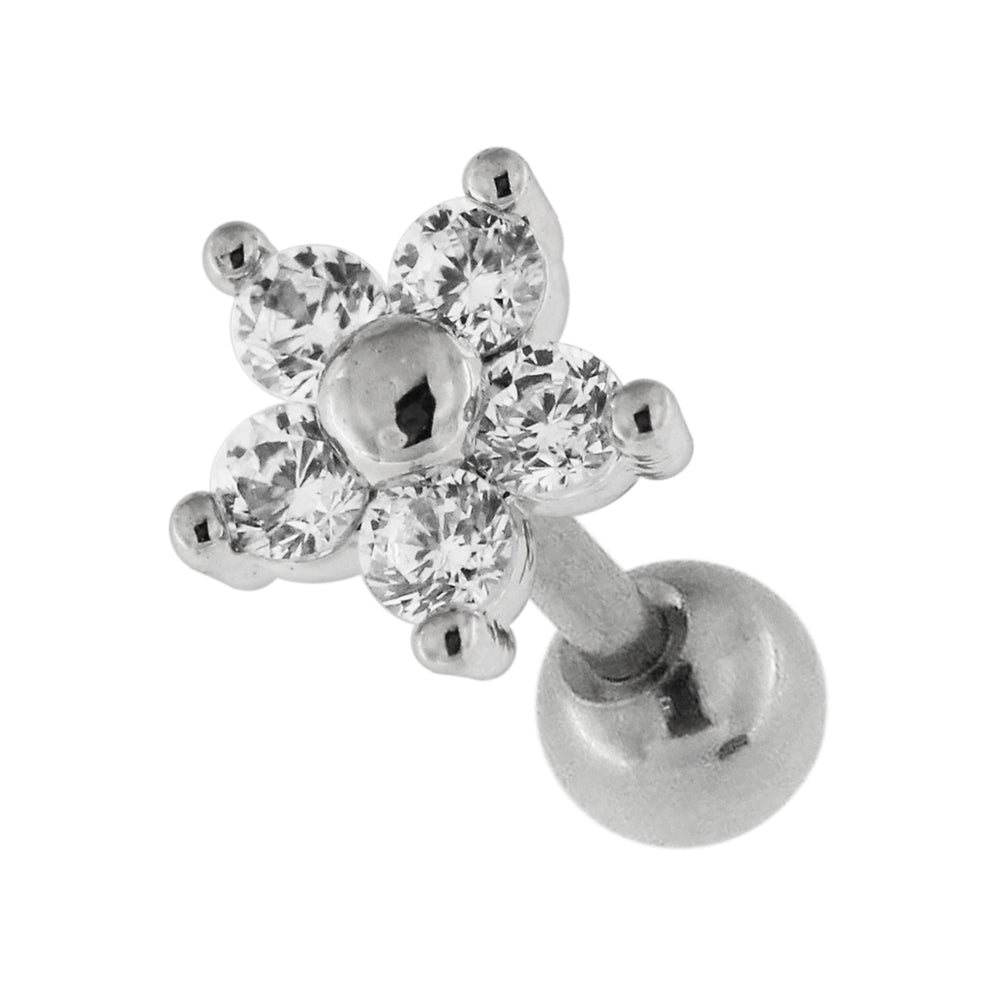 Flower Fancy Jeweled Cartilage Helix Tragus Piercing Ear Stud