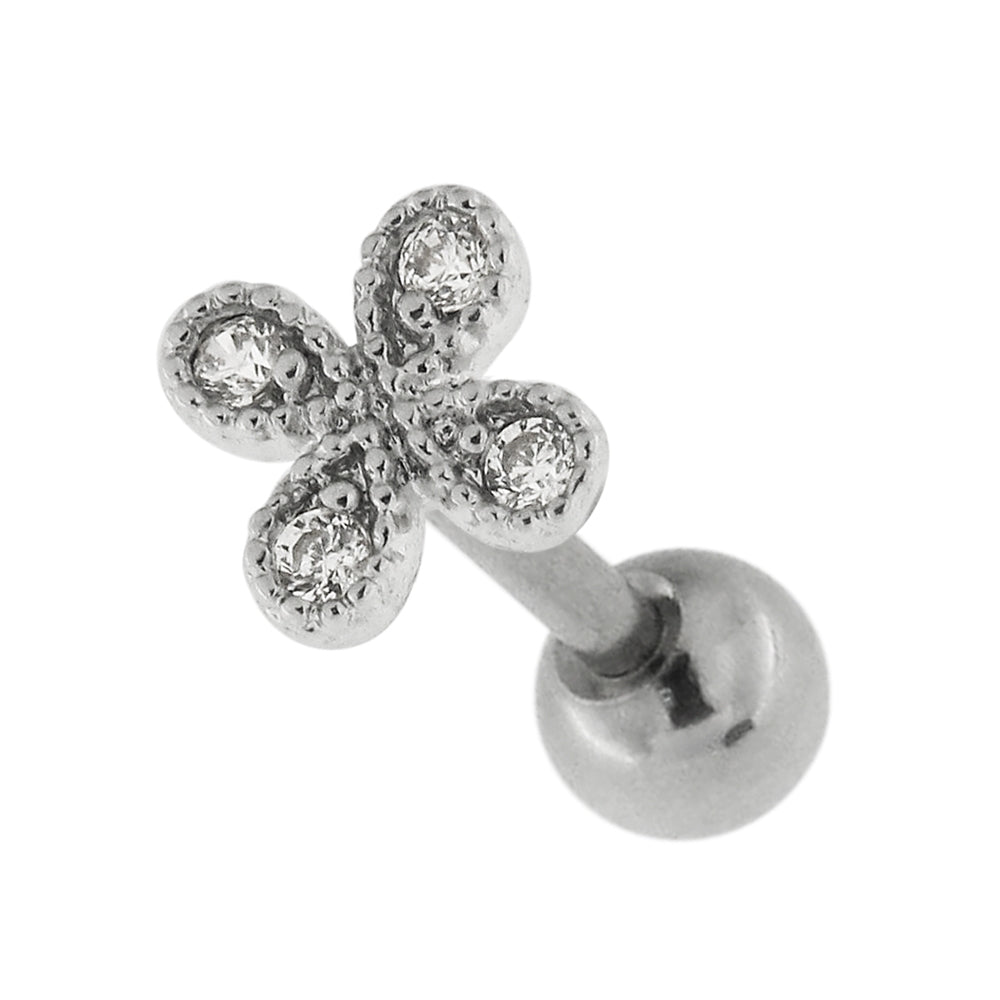 Jeweled Flower Micro Setting CZ Cartilage Helix Tragus Piercing Ear Stud